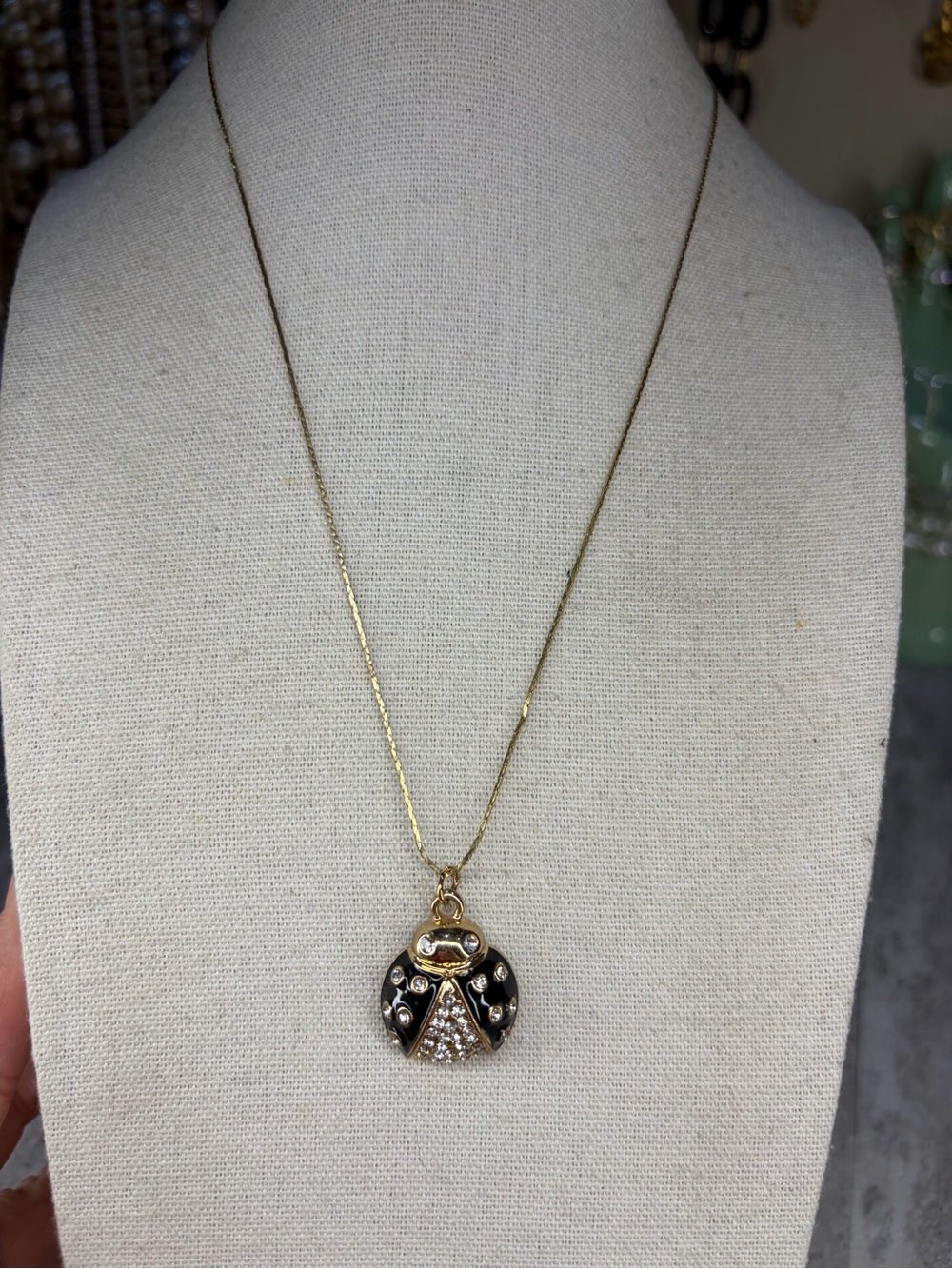Vintage Ladybug Necklace Insect Bug Gold Tone Jewelry Critter Figural Pendant